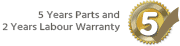 Manufacturers 5 Years Parts & 2 Years Labour Warranty - 5 Years Parts Only For NON UK Mainland (including some areas of the Scottish Highlands) Postcodes