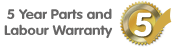 Manufacturers 5 Years Parts & Labour Warranty - 5 Years Parts Only For NON UK Mainland (including some areas of the Scottish Highlands) Postcodes
